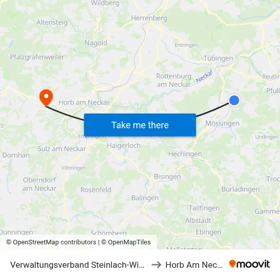 Verwaltungsverband Steinlach-Wiesaz to Horb Am Neckar map