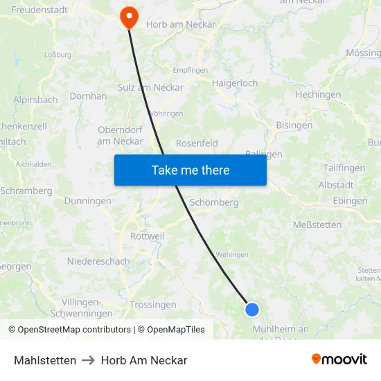 Mahlstetten to Horb Am Neckar map