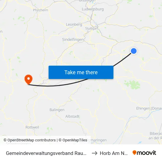 Gemeindeverwaltungsverband Raum Bad Boll to Horb Am Neckar map