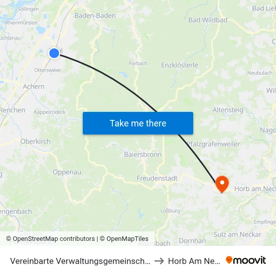 Vereinbarte Verwaltungsgemeinschaft Bühl to Horb Am Neckar map