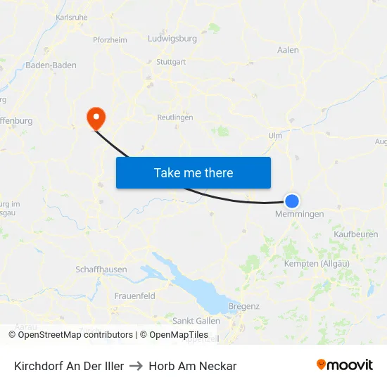 Kirchdorf An Der Iller to Horb Am Neckar map