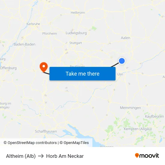 Altheim (Alb) to Horb Am Neckar map