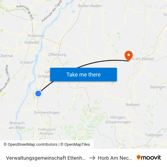 Verwaltungsgemeinschaft Ettenheim to Horb Am Neckar map