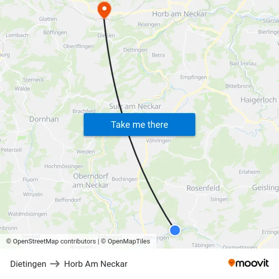 Dietingen to Horb Am Neckar map