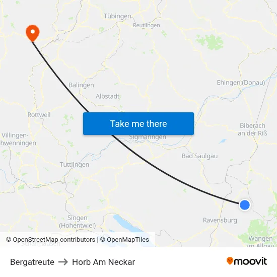 Bergatreute to Horb Am Neckar map