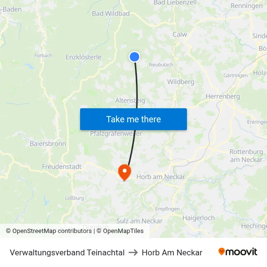 Verwaltungsverband Teinachtal to Horb Am Neckar map