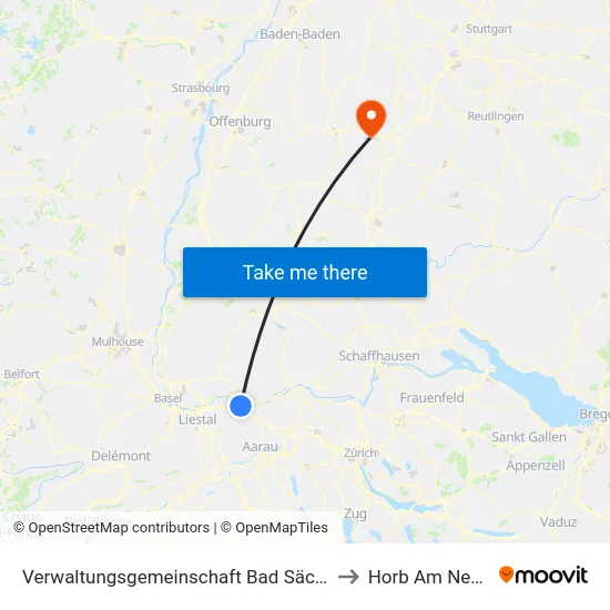 Verwaltungsgemeinschaft Bad Säckingen to Horb Am Neckar map