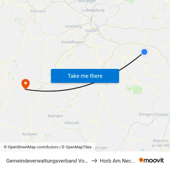 Gemeindeverwaltungsverband Voralb to Horb Am Neckar map