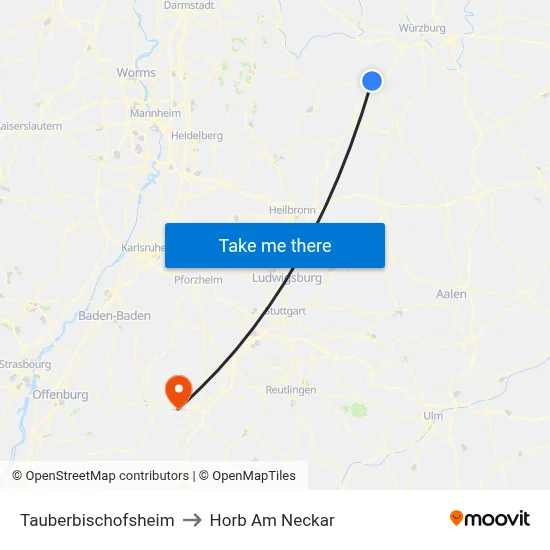 Tauberbischofsheim to Horb Am Neckar map