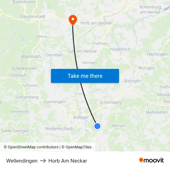 Wellendingen to Horb Am Neckar map