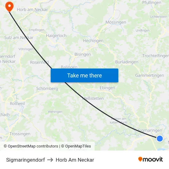 Sigmaringendorf to Horb Am Neckar map