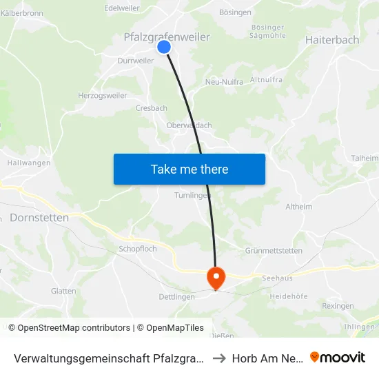 Verwaltungsgemeinschaft Pfalzgrafenweiler to Horb Am Neckar map