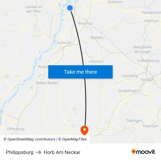 Philippsburg to Horb Am Neckar map