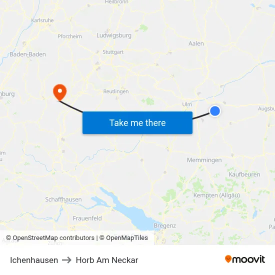 Ichenhausen to Horb Am Neckar map
