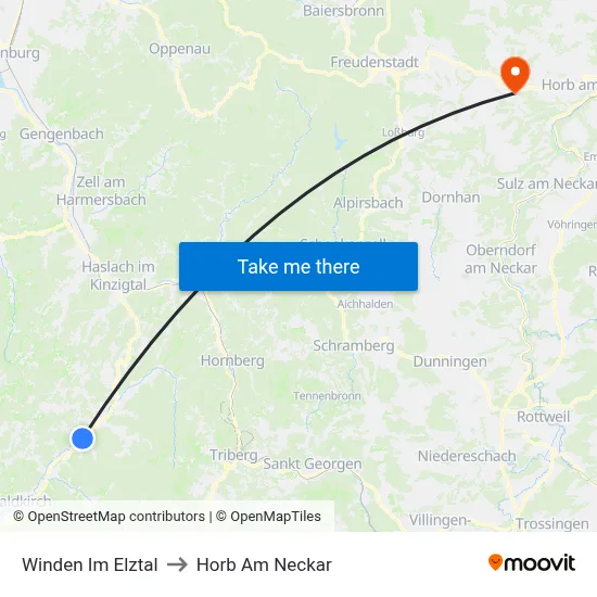 Winden Im Elztal to Horb Am Neckar map