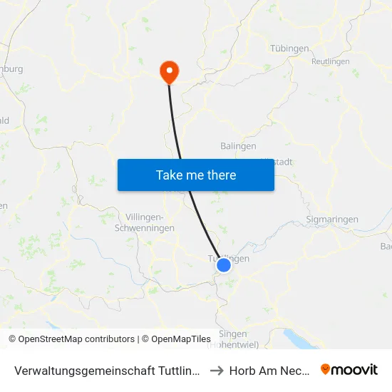 Verwaltungsgemeinschaft Tuttlingen to Horb Am Neckar map