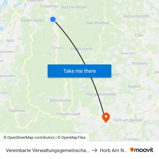 Vereinbarte Verwaltungsgemeinschaft Gernsbach to Horb Am Neckar map