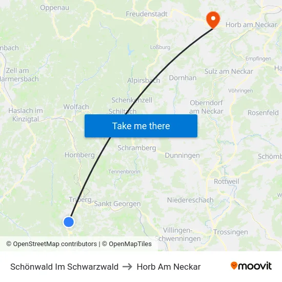 Schönwald Im Schwarzwald to Horb Am Neckar map