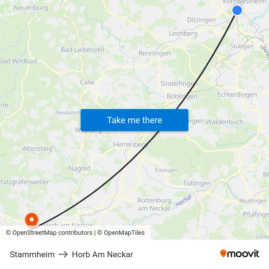 Stammheim to Horb Am Neckar map