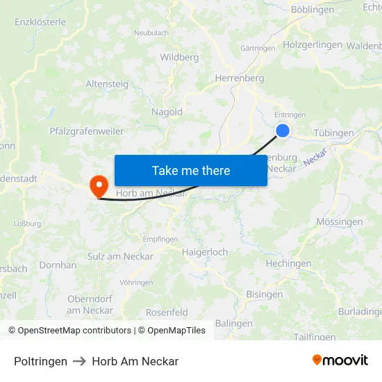 Poltringen to Horb Am Neckar map