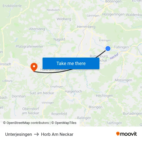 Unterjesingen to Horb Am Neckar map