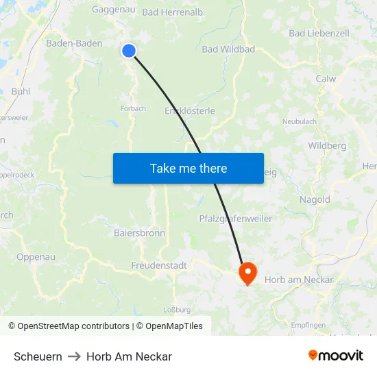 Scheuern to Horb Am Neckar map