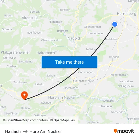 Haslach to Horb Am Neckar map