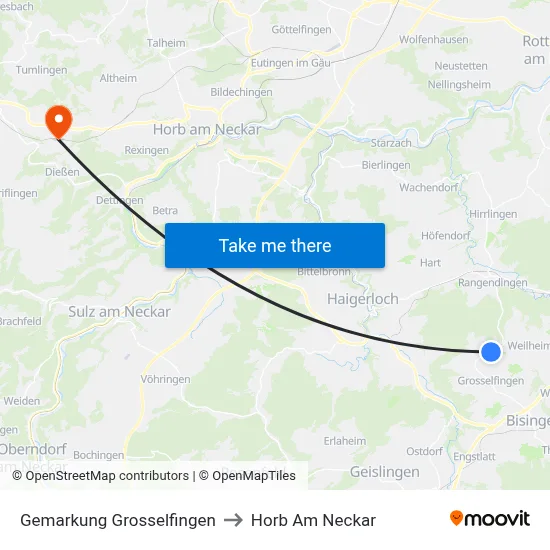 Gemarkung Grosselfingen to Horb Am Neckar map