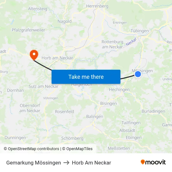 Gemarkung Mössingen to Horb Am Neckar map
