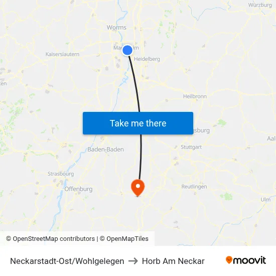 Neckarstadt-Ost/Wohlgelegen to Horb Am Neckar map