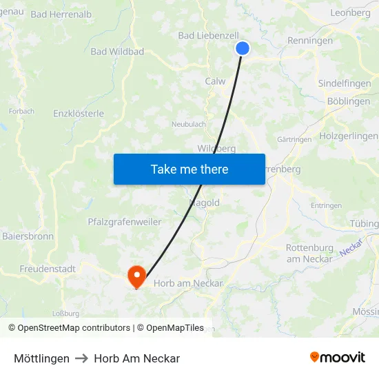 Möttlingen to Horb Am Neckar map