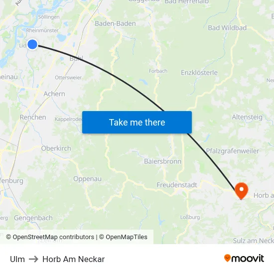 Ulm to Horb Am Neckar map