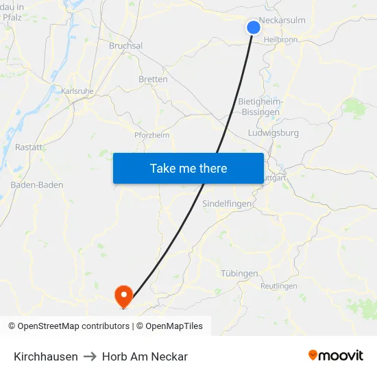 Kirchhausen to Horb Am Neckar map
