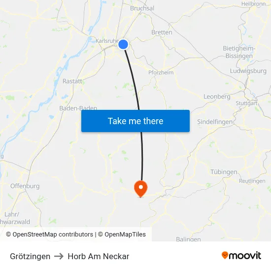 Grötzingen to Horb Am Neckar map