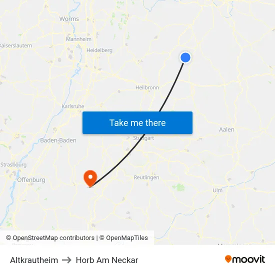 Altkrautheim to Horb Am Neckar map