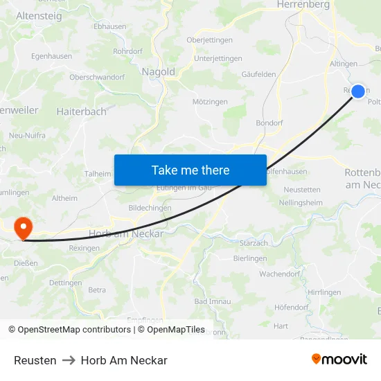 Reusten to Horb Am Neckar map