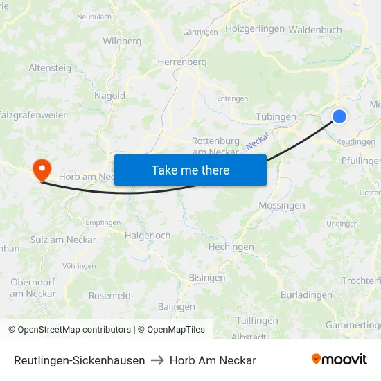 Reutlingen-Sickenhausen to Horb Am Neckar map
