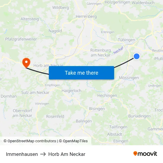 Immenhausen to Horb Am Neckar map