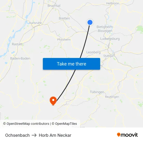 Ochsenbach to Horb Am Neckar map