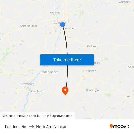 Feudenheim to Horb Am Neckar map