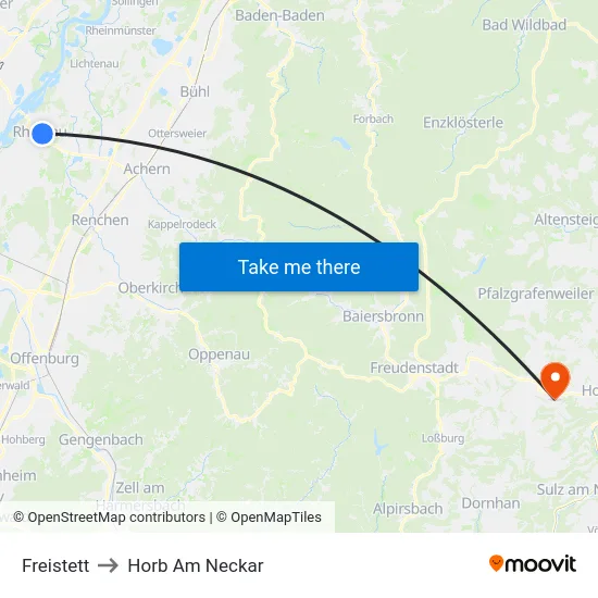 Freistett to Horb Am Neckar map
