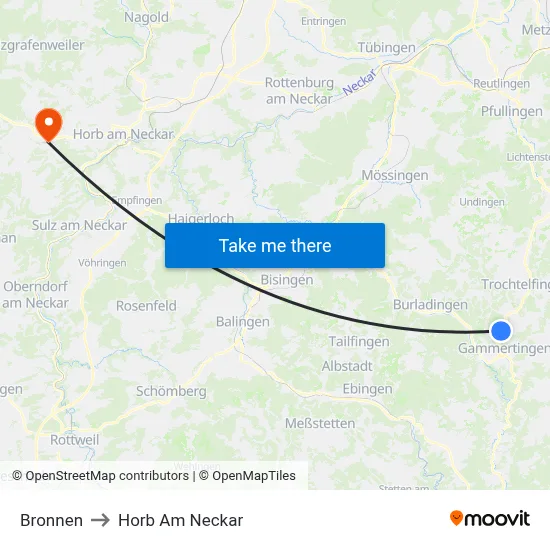 Bronnen to Horb Am Neckar map