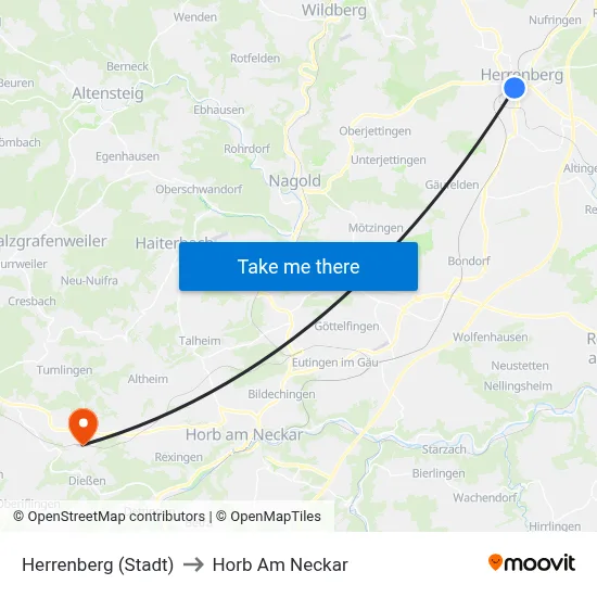 Herrenberg (Stadt) to Horb Am Neckar map