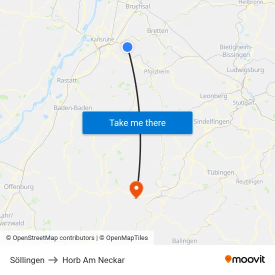 Söllingen to Horb Am Neckar map