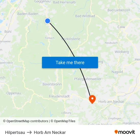 Hilpertsau to Horb Am Neckar map