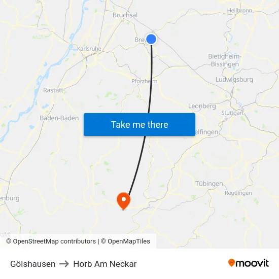 Gölshausen to Horb Am Neckar map