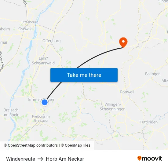 Windenreute to Horb Am Neckar map
