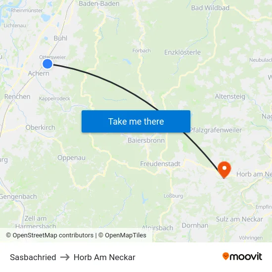 Sasbachried to Horb Am Neckar map