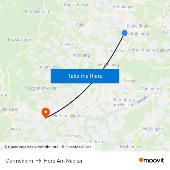 Darmsheim to Horb Am Neckar map