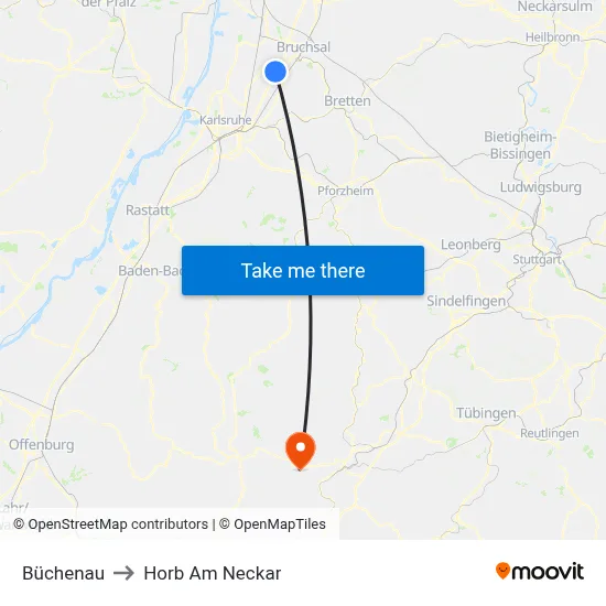 Büchenau to Horb Am Neckar map